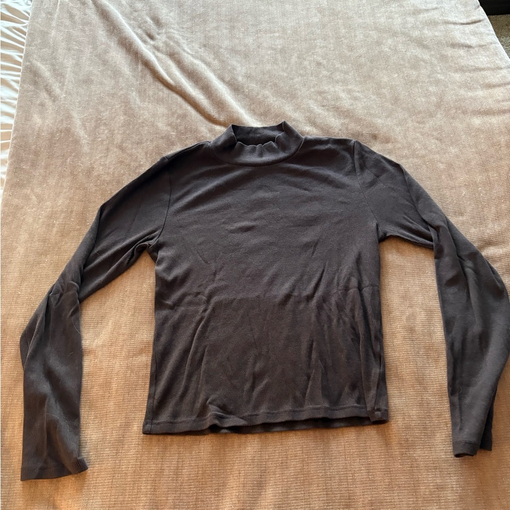 Brown Long Sleeve Mockneck Top